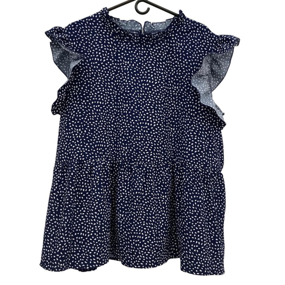 Shein Curve Rain Drop Print Top Womens‎ Ruffle Sleeve 4xl Blue White Blouse